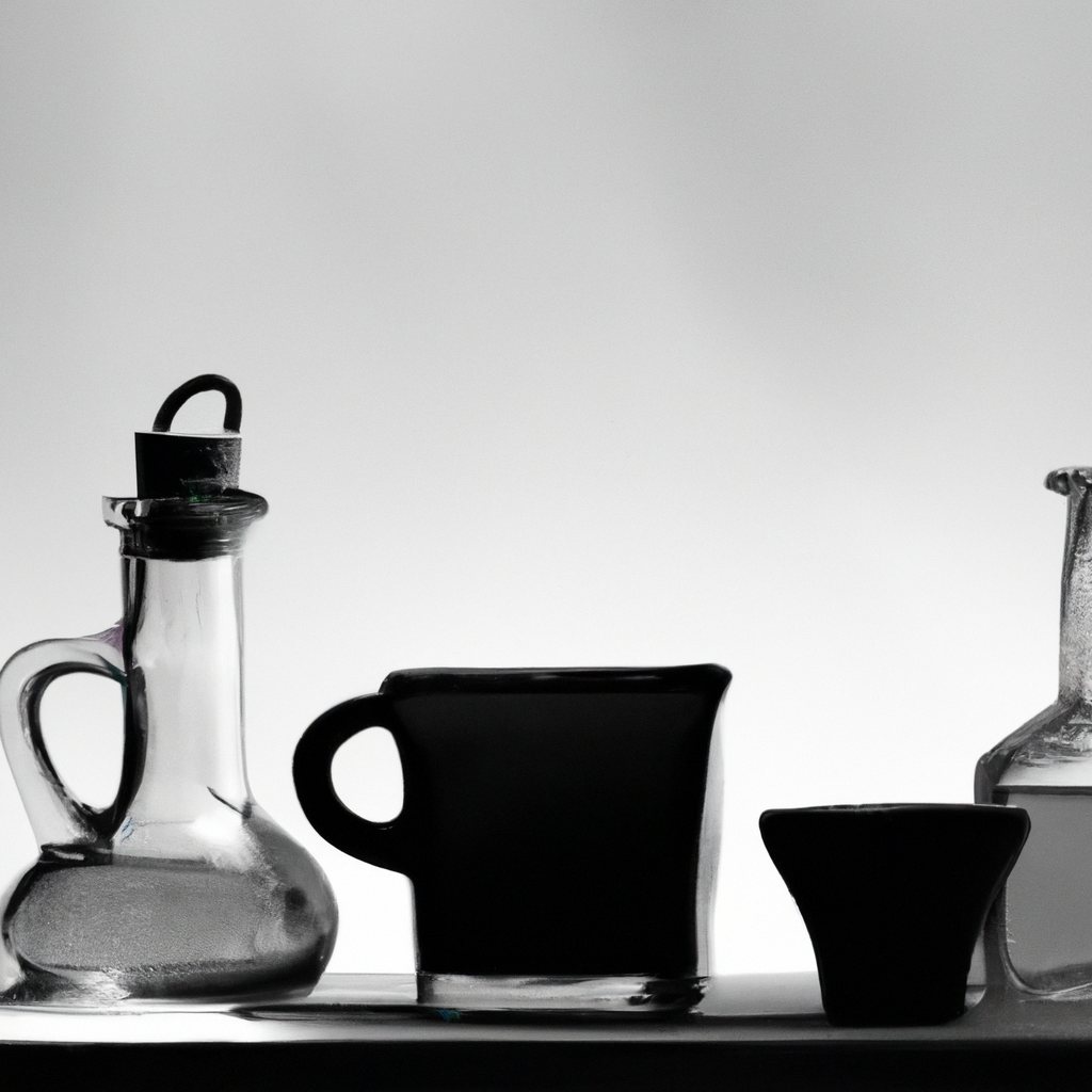 부드러운 창문 빛 아래 놓인 미니멀 정물, 유리와 클레이 오브젝트에 드리운 확산 그림자